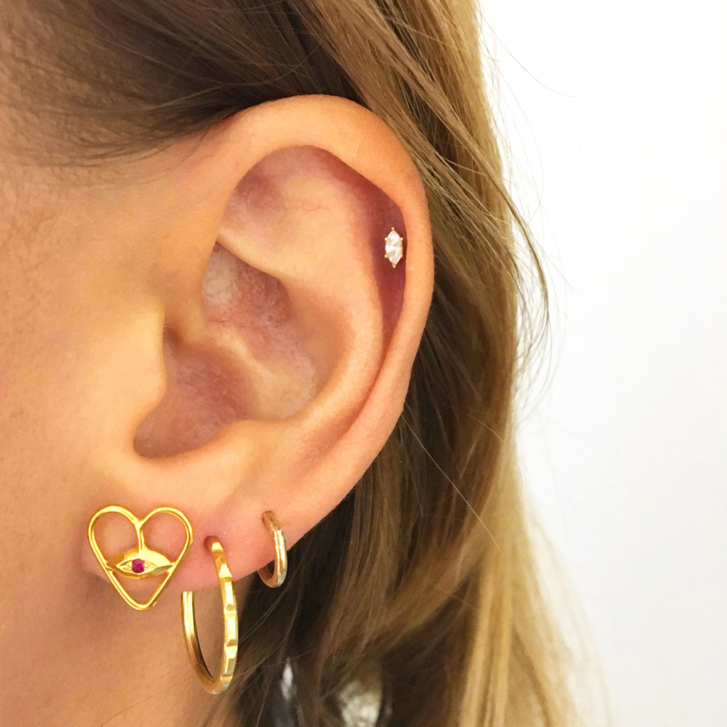 Ruby Heart Gold Studs