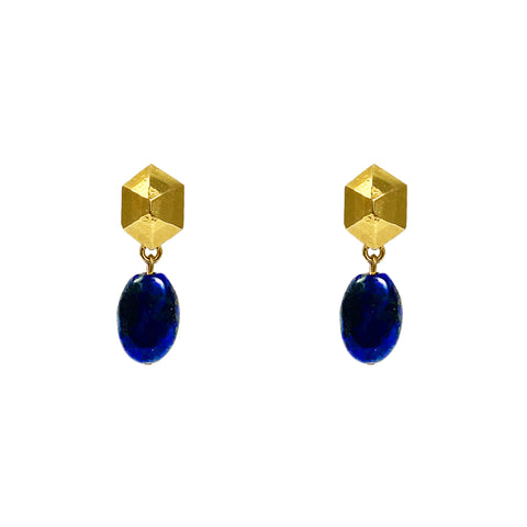Baguette Gold Earrings with Malachite