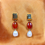 Petra Drop Earrings with Carnelian and Pearls
