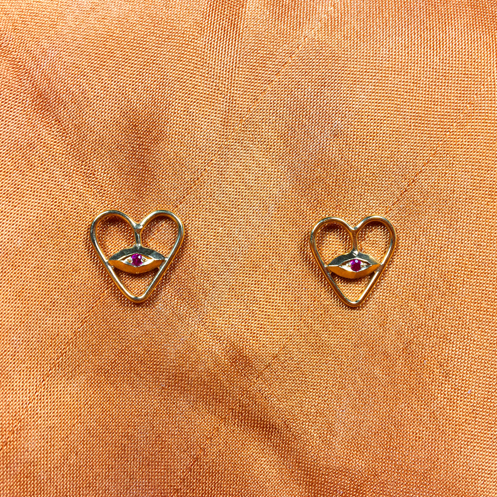 Ruby Heart Gold Studs
