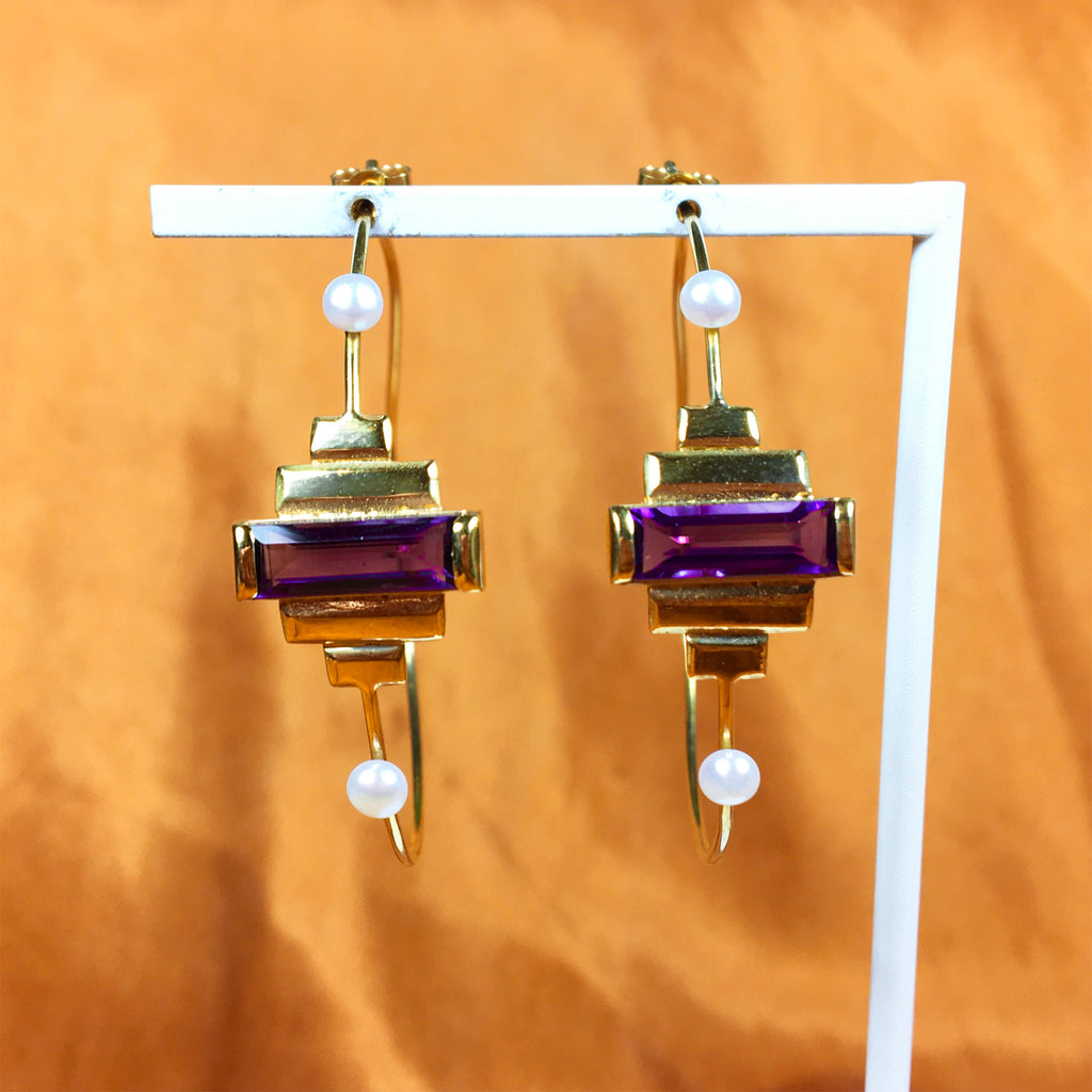Scala Hoops with Amethyst and Pearls